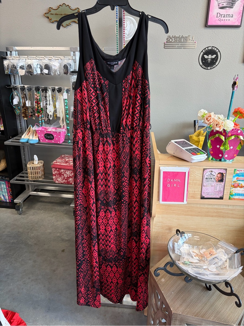 I.N. Studio Black and Red Geometric Dress